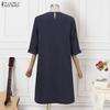 ZANZEA Damen Lässig Rundhals Sommer Halbarm Patchwork Kleid