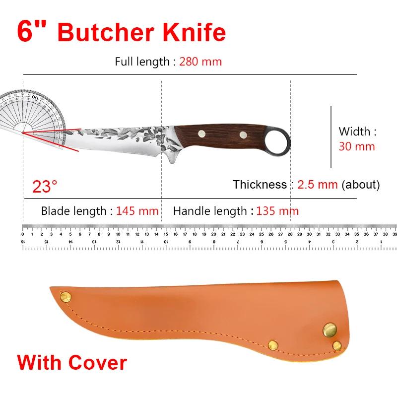 Butcher Boning Knife Cleaver Meat Fruit Vegetables Kitchen Knives Stainless Steel Blade Wooden Handle Handmade Forged Chef Knife
