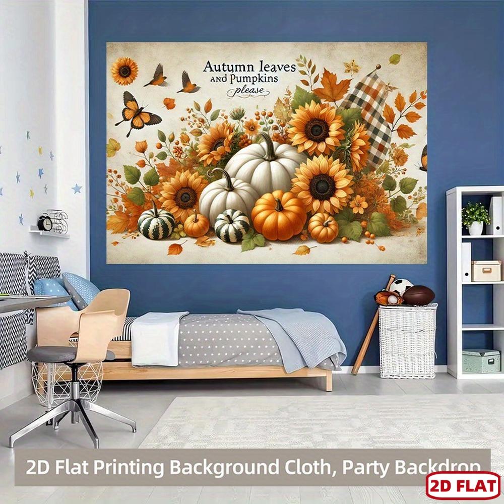 1 piece of 2D flat background banner - Autumn pumpkin and sunflower colorful background fabric suitable for family gatherings