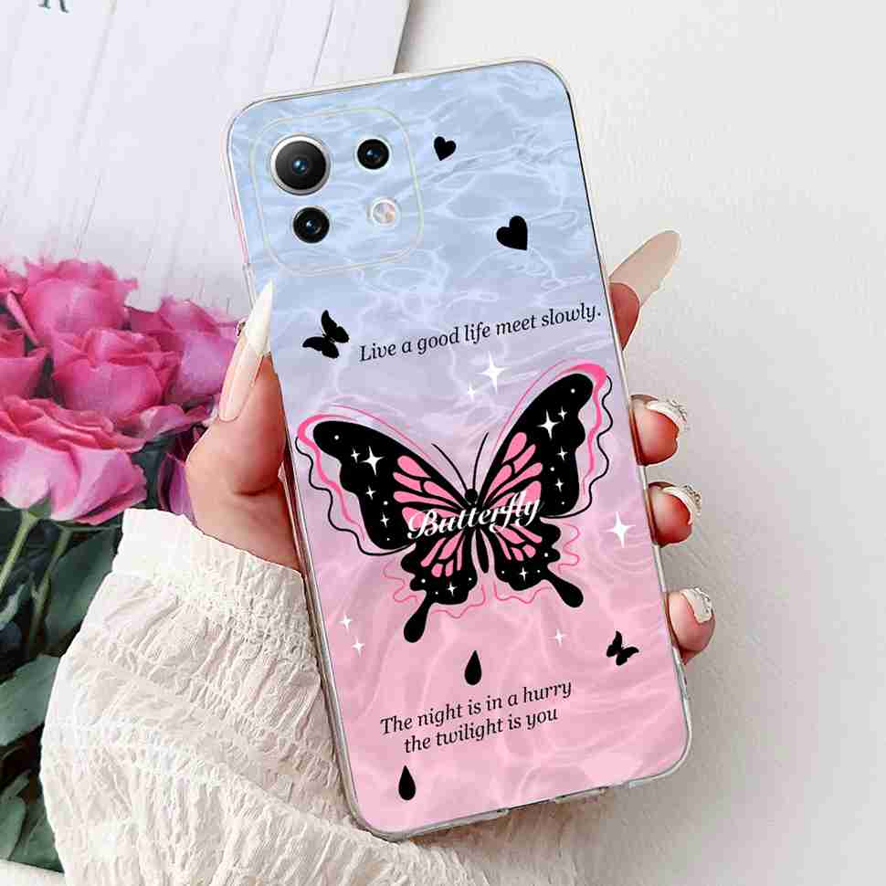 For Xiaomi Mi 11 Lite 4G Case M2101K9AG Colorful Flower Butterfly Soft Silicone TPU Cover For Xiaomi Mi 11Lite 5G 6.55" Bumper