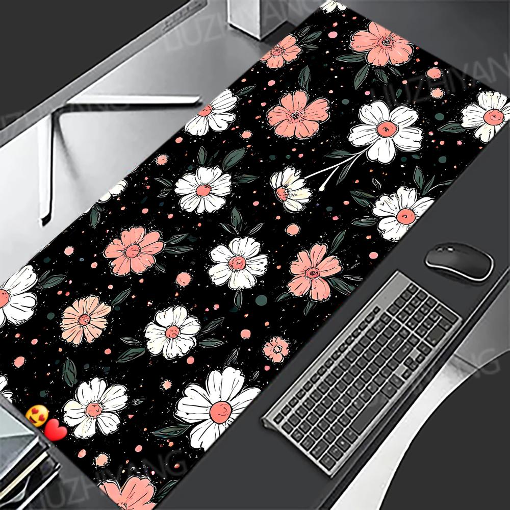 Black Pink Flower monitor Mouse Pad Large Office Game MousePad XXL Gaming Rubber Desk Mat Computer Gamer Kerboard Long Mousepads