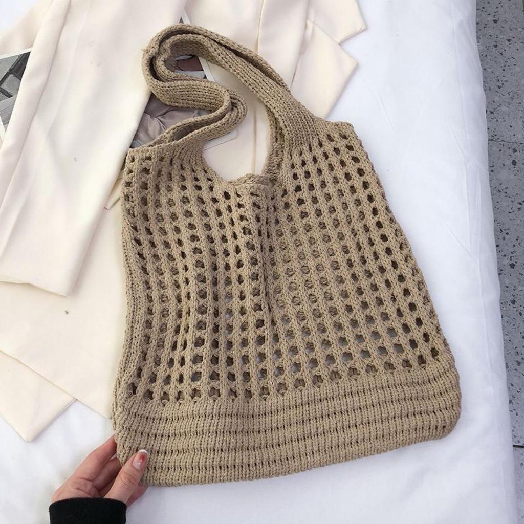 Handmade Knitted Cross-Stitch Tote: Versatile Women's Cross-Body and Shoulder Bag