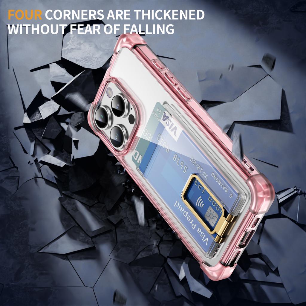For iPhone 16 Pro Case Reinforced Corners TPU+Acrylic Phone Cover with Kickstand Card Holder
