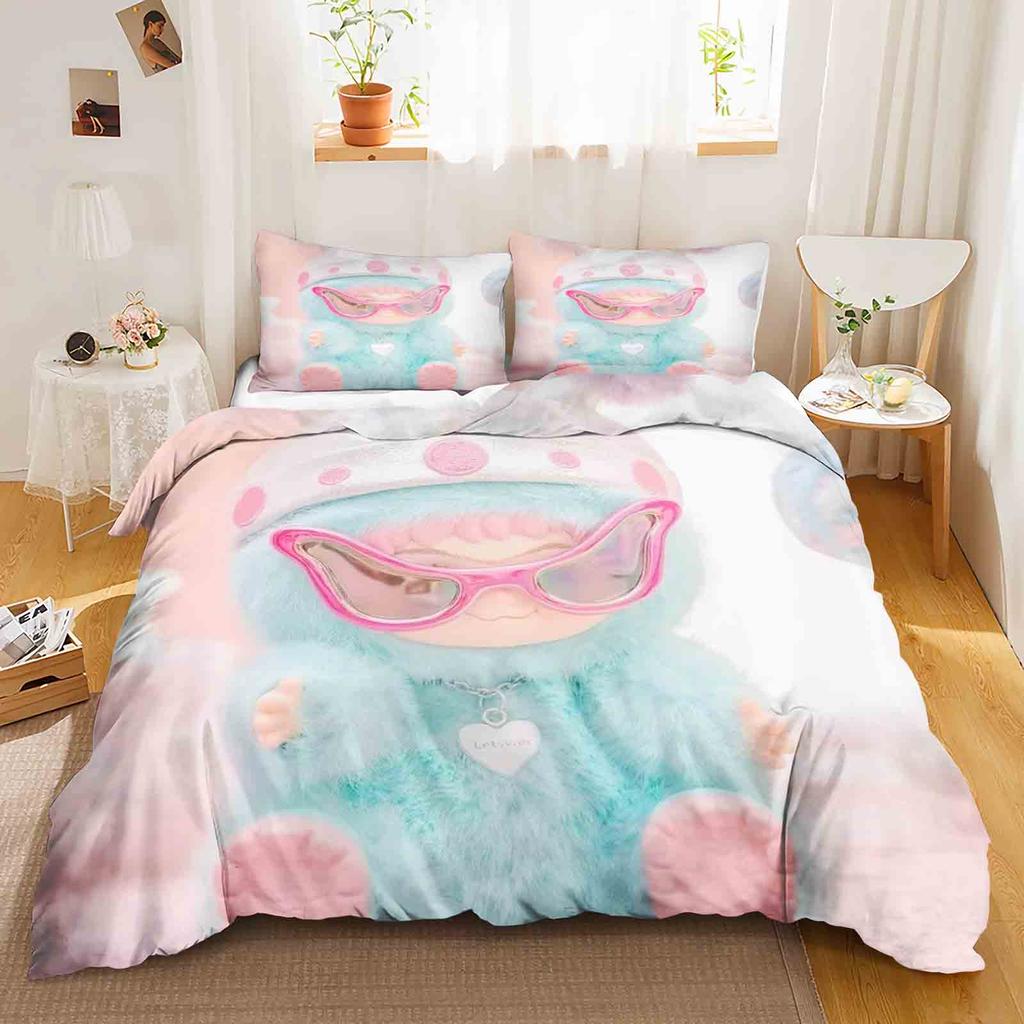 Wakuku 3D Children'S Couple Bed  Bedding Set Cute Printed Cartoon Quilt Cover  Polyester Duvet Set Twin King Size