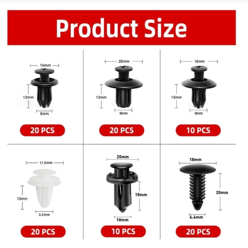 100PCS Multi-Purpose GM Rivet Kit - 6 Types of Quick Fastening Plastic Buckles for Various Car Parts Repair