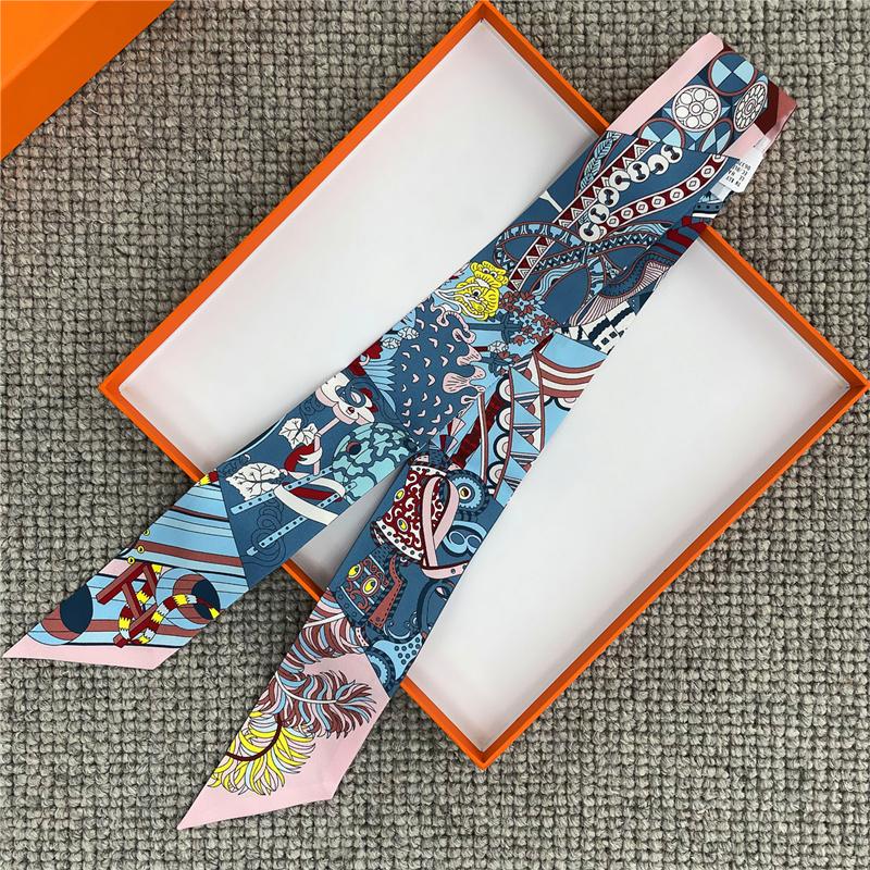 POBING Fashion Print 18m/m Twill Silk Scarves Women Luxury Brand Scarf Bag Ribbons Tie Head Scarf Small Long Skinny Scarf 86*5CM