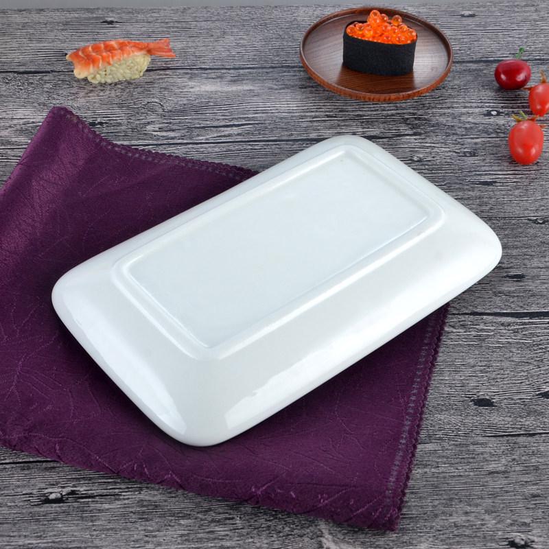 Pure White Ceramic Chee Cheong Fun Plate - Rectangular Sushi & Barbecue Dish for Western Cuisine