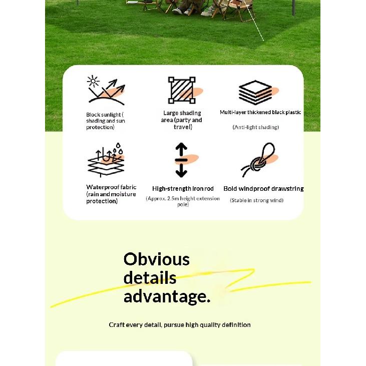 Heavy Duty Waterproof Camping Sunshade Tarp UV Resistant Black Coated Extra Thick Outdoor Canopy Rain Shelter Portable Toldo