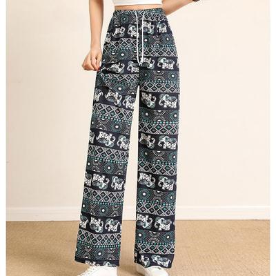 Damen High Waist Hose mit Elefantenprint Weites Bein - Lässiger Frühling/Sommer Stil