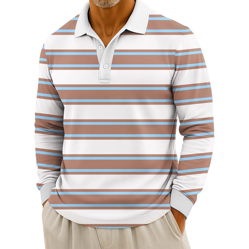 Men's Casual Striped Print Button-Up Long-Sleeve Tops