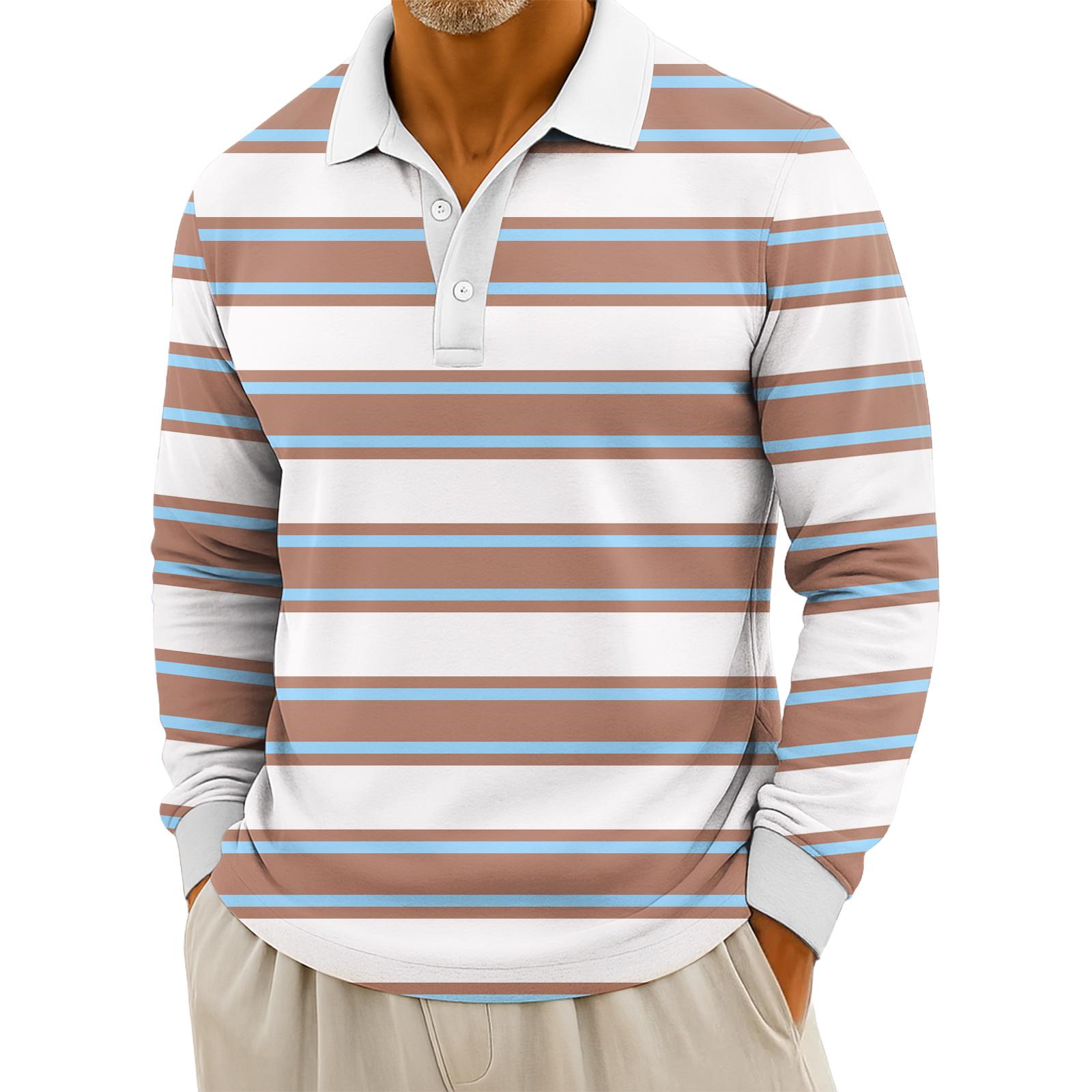 

Мужские повседневные топы с длинными рукавами на пуговицах с полосатым принтом XXXL