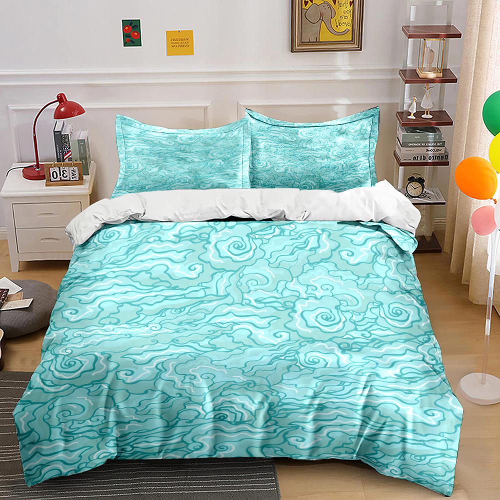 Swirl Pattern Aqua Three-Piece Bedding Set Bedding Set (1 Duvet Cover, 2 Pillowcases, Duvet Not Included)