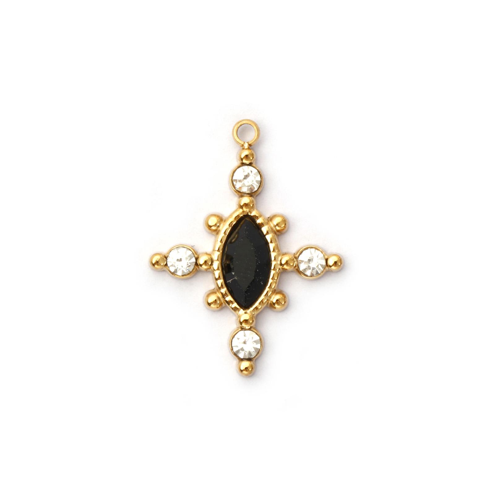 

1 Piece 304 Stainless Steel Charms 18K Gold Plated Cross Clear Rhinestone Pendant For DIY Necklace Jewelry Making 22mm x 17mm чорний