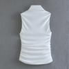 European and American Summer New Women clothes Neck Collar Sleeveless Slim fit Short Pleat Knit vest Top 2694636