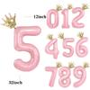 32/42inch Crown Decor Pink Aluminum Foil Digital Balloon Number Balloon For Birthday Party Decor Supplies Girls Birthday Favor