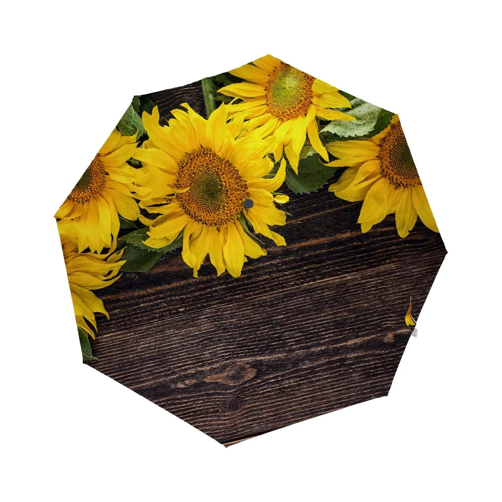 Sunflower Yellow Floral Rain Sun Umbrellas Oil Painting Flowers Lightweight Windproof Folding Travel Umbrella for Adults Teens