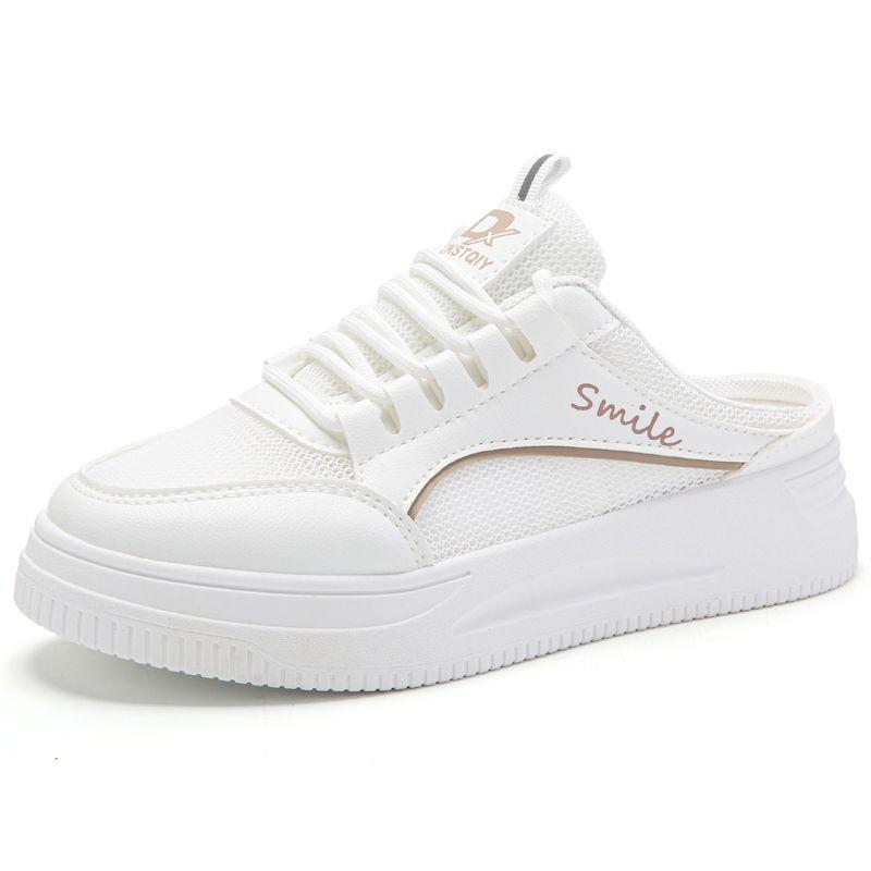 Lazy One-pedal Breathable Half Slippers Women's Summer New Mesh Bag Head White Shoes Casual Slippers