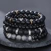 Matte Black Cubic Zirconia Ball & UFO Pendant Braided Bracelet Set