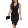 Abito Midi da Donna Senza Maniche Scollo a V Vita Bassa Elegante Bodycon Monocolore Orlo Spaccato Festa Abbigliamento Casual