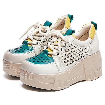 GKTINOO Summer Chunky Platform Shoes Women 2025 Genuine Cow Leather Mixed Colors Hollow Breathable Wedges Heel Shoes