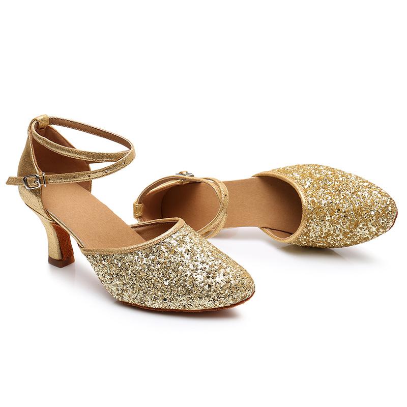 Womens Modern Dance Shoes Heeled Ballroom Dancing Shoes Party Sequin Dance Shoes 5CM