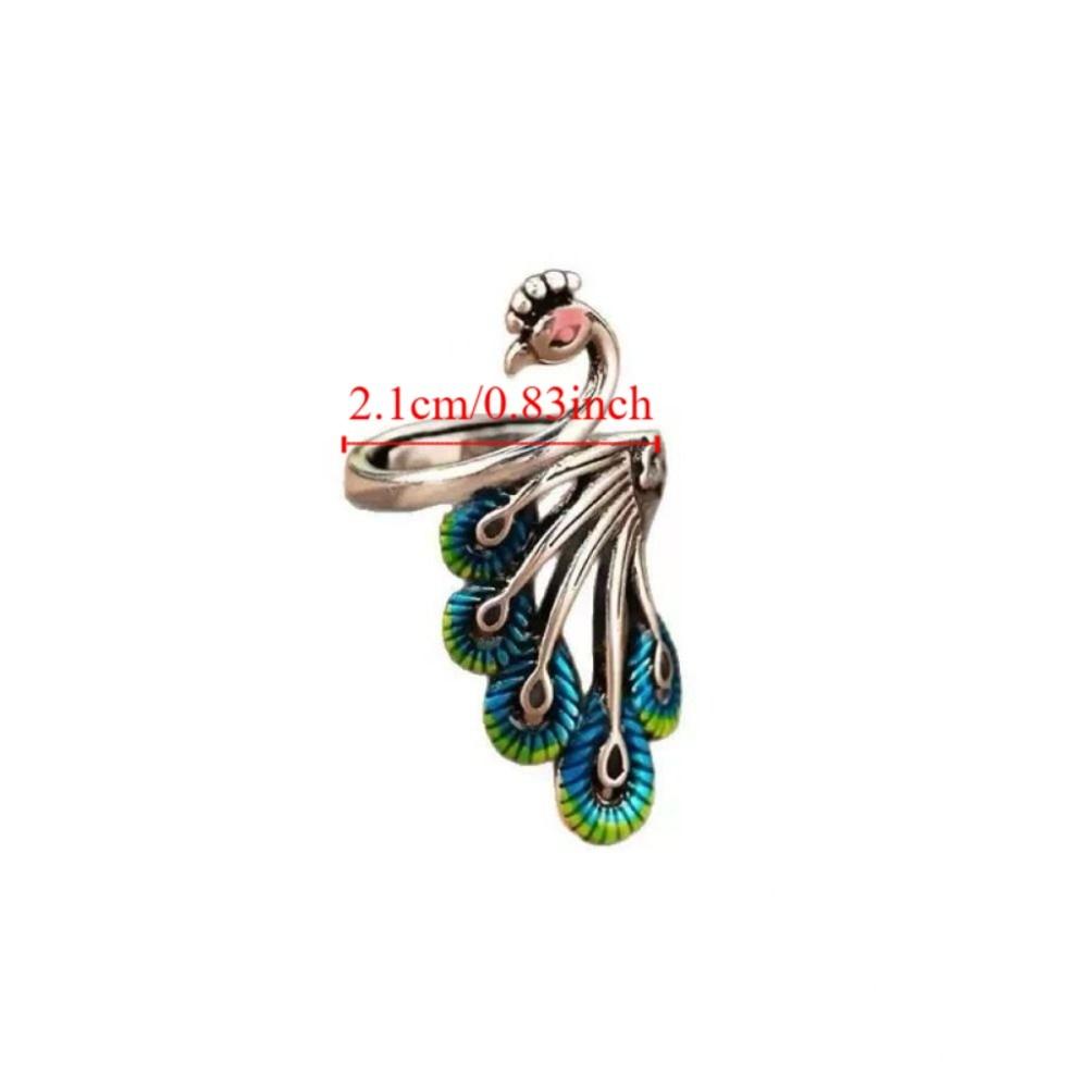 Exaggerated Women Finger Rings Peacock Enamel Retro Ring Fashion Open Rings  Girls
