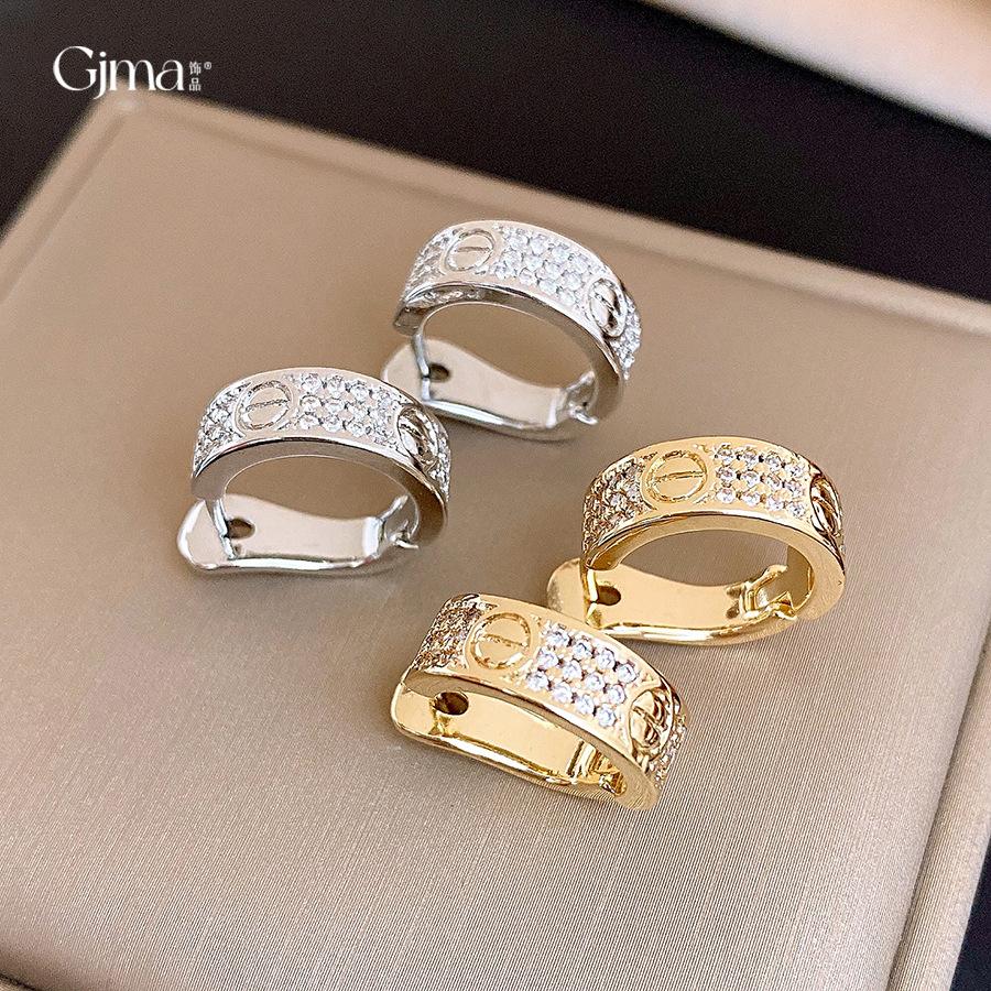 18k Real Gold Electroplated Simple Zircon Geometric Earrings Ear Buckles Personalized Versatile Earrings Women