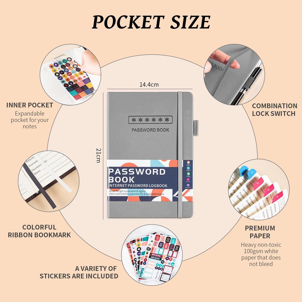 Cross-border A5 Password Notebook with Letter Labels for Account and Website Management