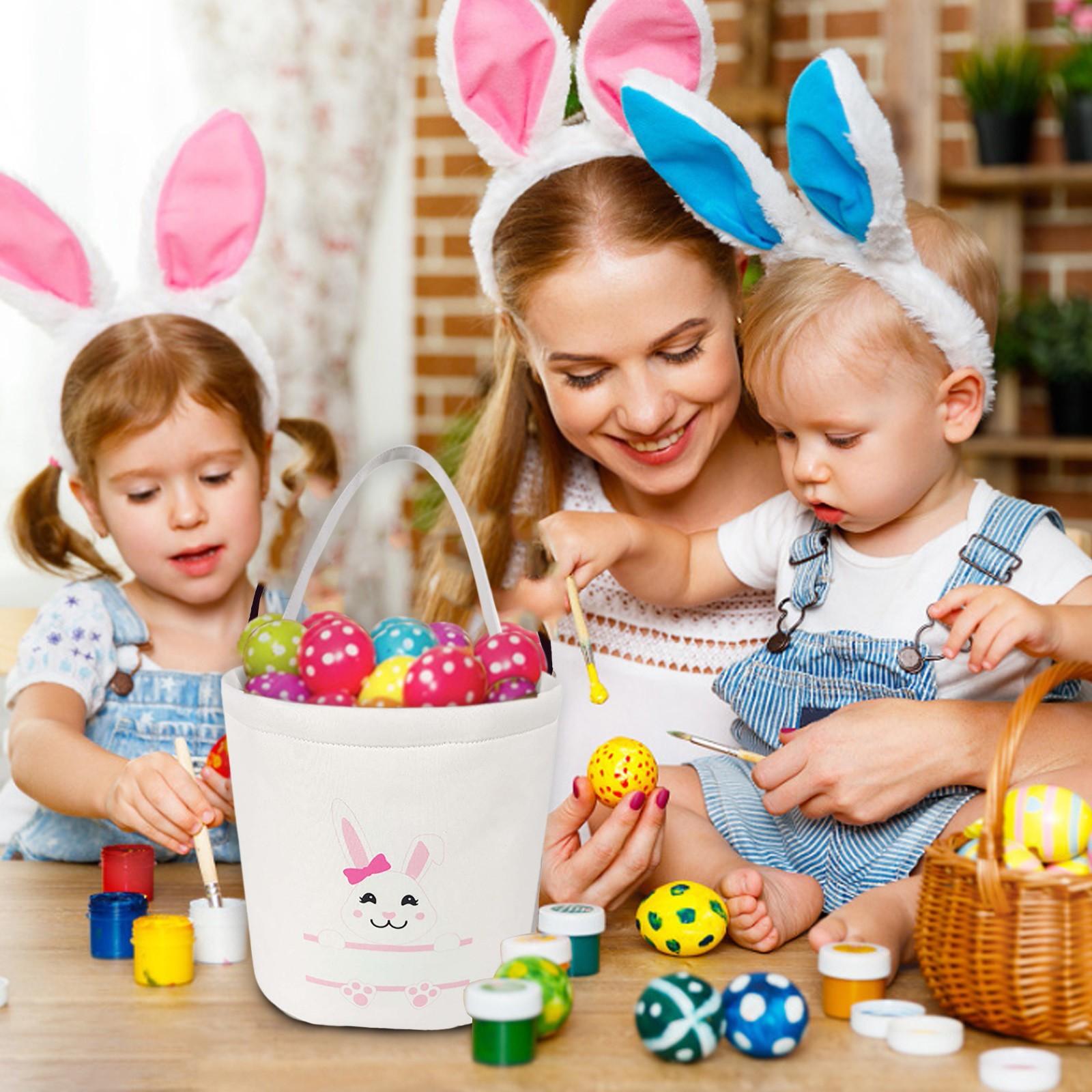 

Easter Basket Holiday Bunny Printed Canvas Gift Carry Candy Bag