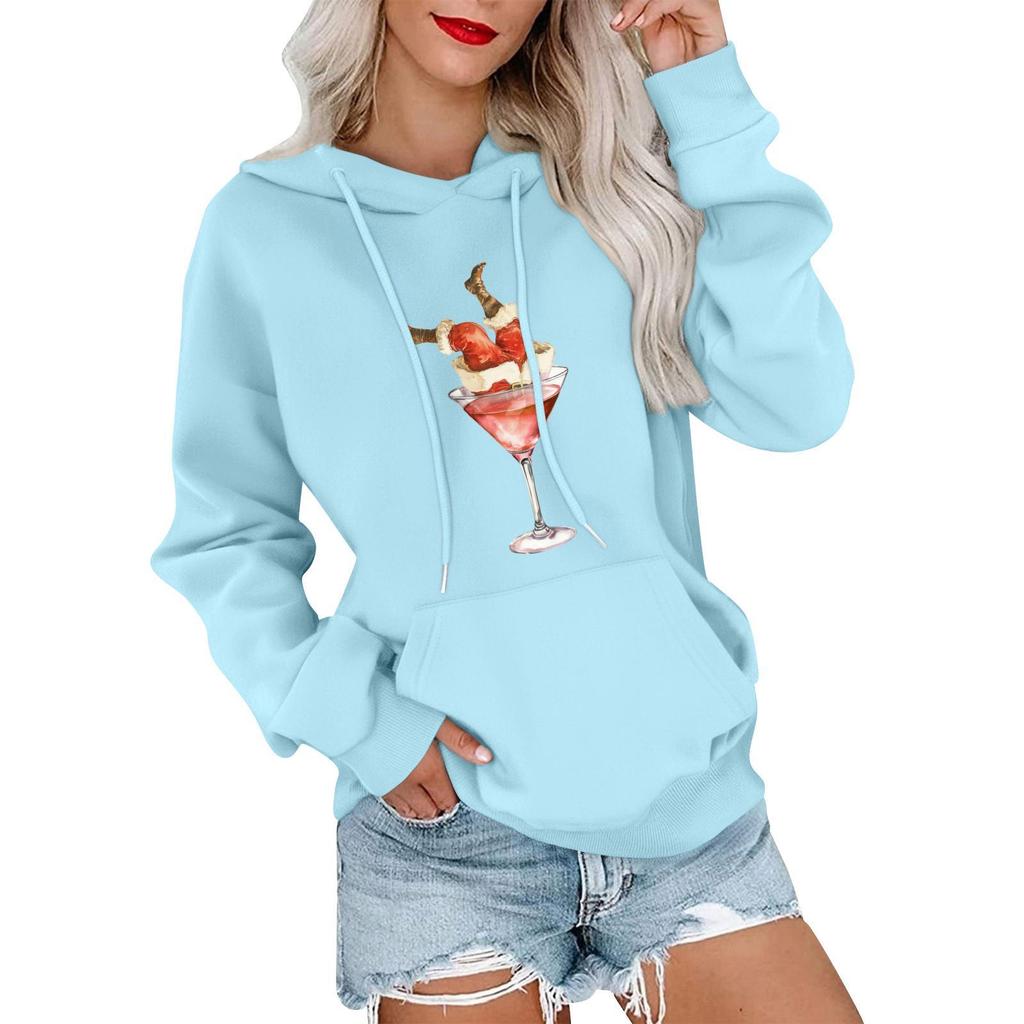 Damemote, Avslappet Og Komfortabel Genser Med Rund Hals Og Hette, Langermet Juletrykk, Varm Genser