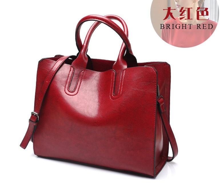 

New autumn and winter European and American fashion women s bags, retro oily leather single shoulder messenger large bags, simple and versatile bags красный