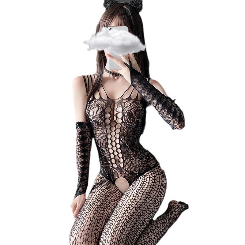 Sexy Lingerie Uniform Pure Desire Maid Set Hollow One-piece Net Coat Transparent Sex Net Socks Sex Combination