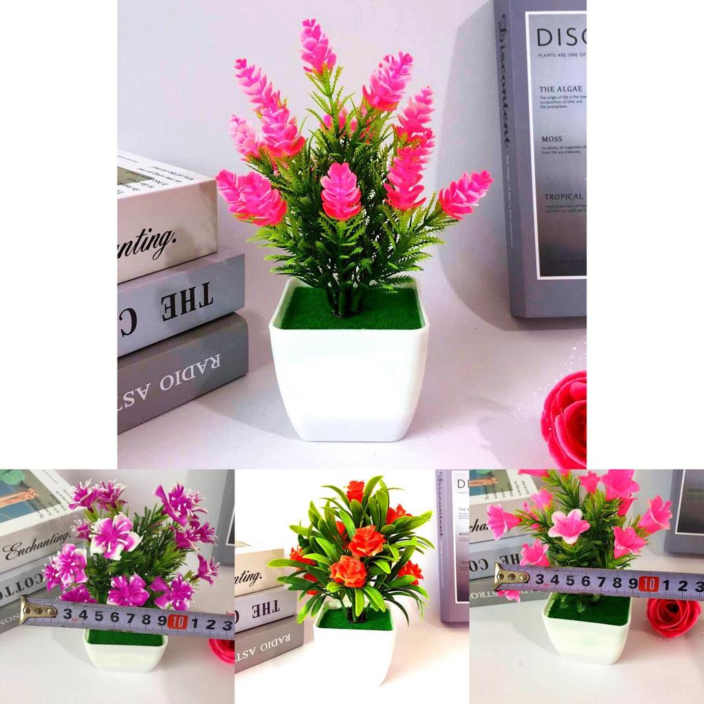 Cherry Plastic Lily Blossom Rose Flowers Potted Plant For Decor Home
