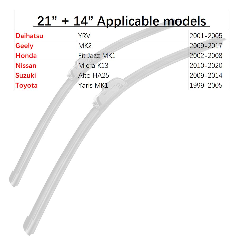 Auto Frontscheibenwischerblätter 21" + 14" J Haken U-Typ Universal für Daihatsu Geely Honda Nissan Suzuki Toyota
