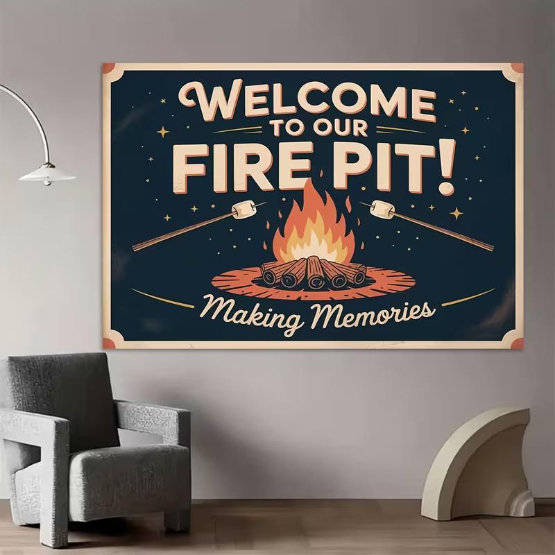 2D Flat Printing Vintage Campfire Backdrop for S'mores Night and Family Gathering Photoshoot