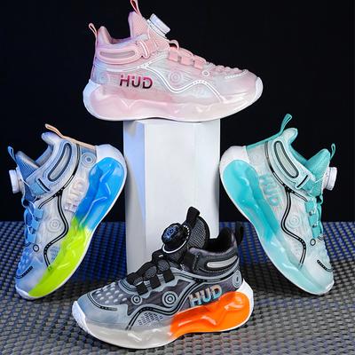 Kinder Sport Basketball Schuhe Jungen Atmungsaktive Sport Schuhe Mode Drehen Knopf Nacht Reflektierende Mädchen Sport Schuhe