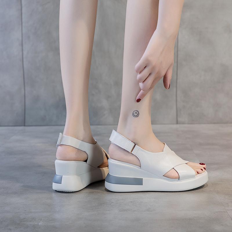 Fashion GKTINOO Genuine Leather Wedges Sandals For Women High Heels Platform Sandals Summer Casual Shoes 2025 Sandalias Mujer