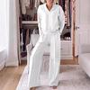 2026 Fall Womens V-Neck Long Sleeve Loose Top Wide Leg Pants Set Comfortable Casual Two-Piece Outfit