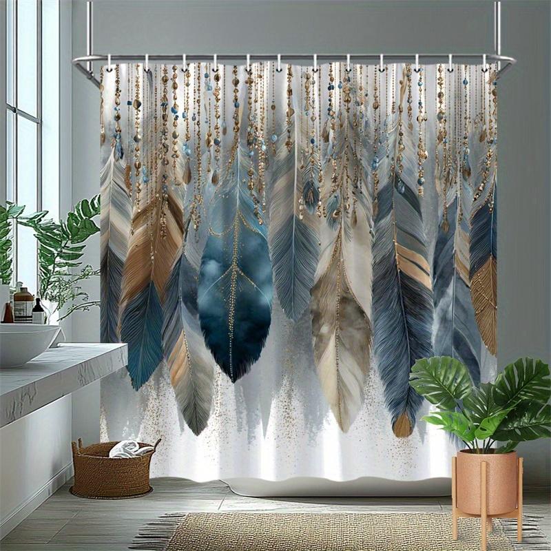 Boho Feather Shower Curtain Beaded Dreamcatcher Design Tribal Art Bathroom Decor Waterproof Printed Bath Curtain Home Fashion