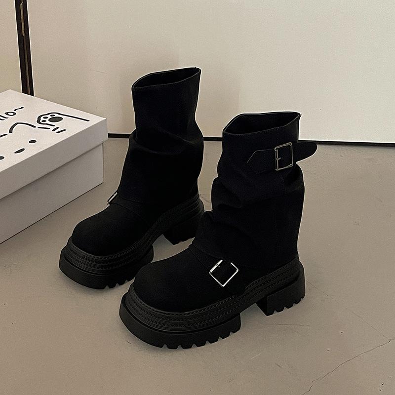 Vintage British style belt buckle thick-soled Martin boots women's 2025 autumn and winter new thin pile short boots fashion boots