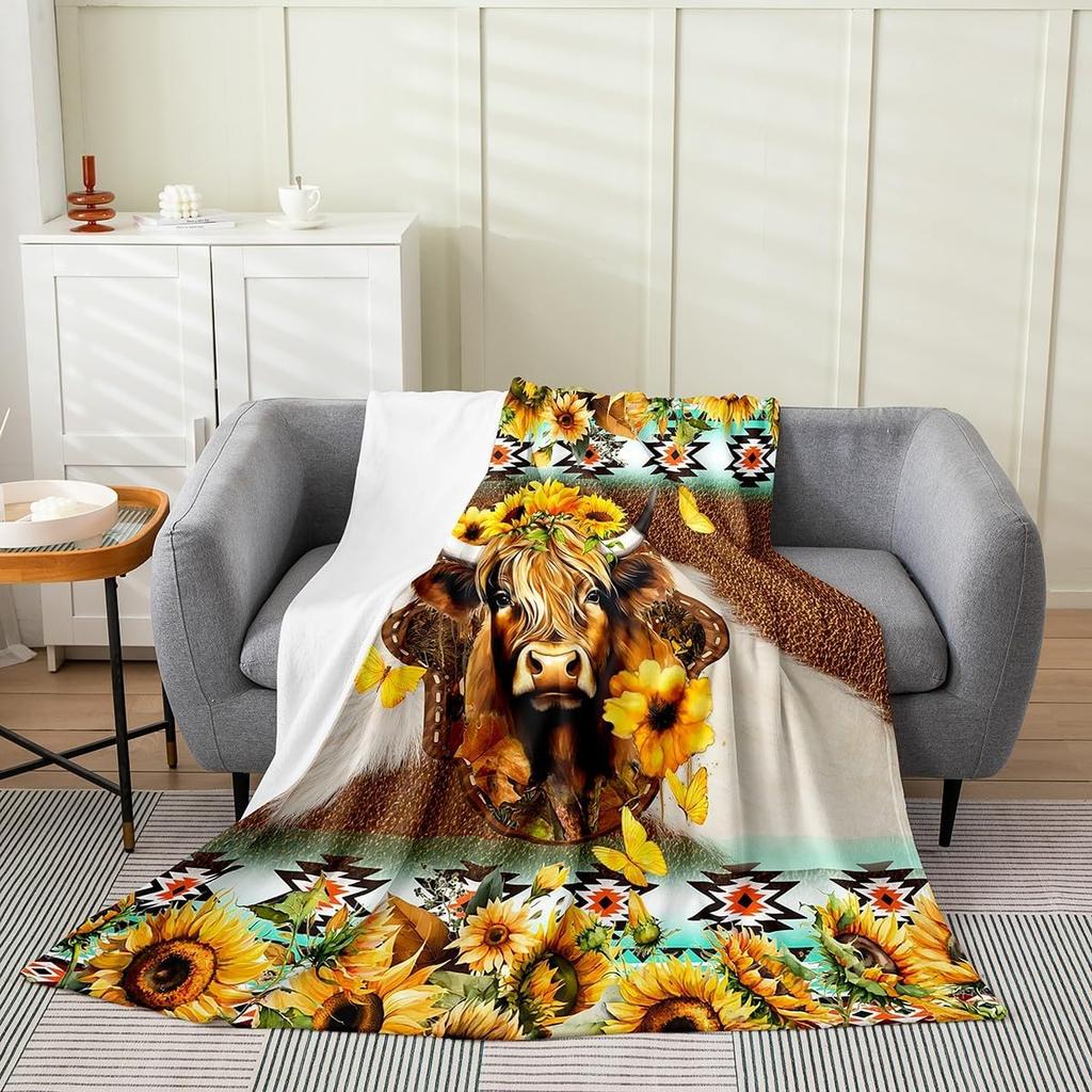 Queen x All Season Galloping Horse Plush Throw Blanket for Sofa Couch Kids Southwestern Geometric Flannel Fleece Farmhouse