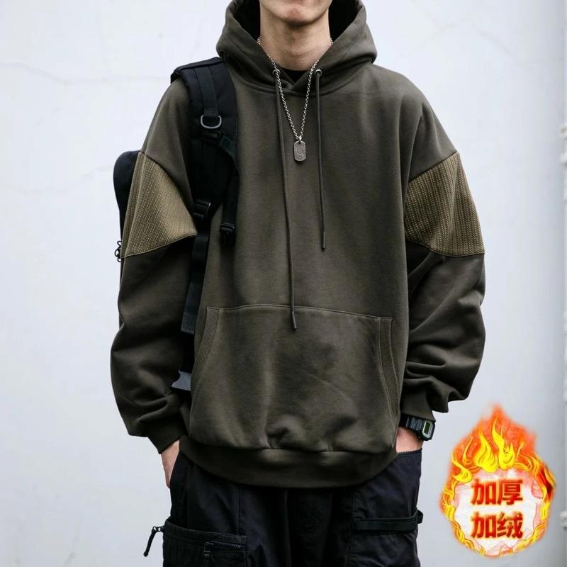 

Velvet Thickened Sweatshirt for Men In Autumn Winter Trendy Retro Loose Versatile Hooded Pullover Casual L зелений