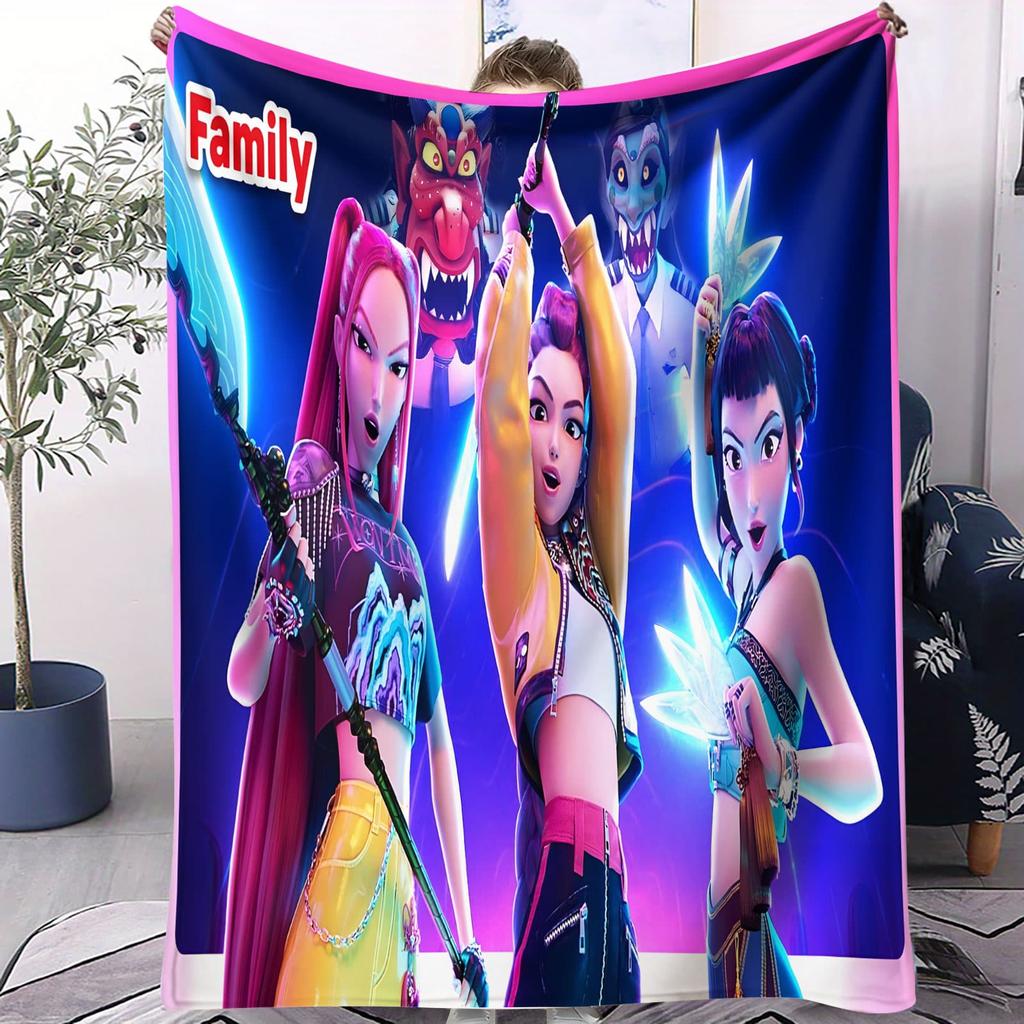 K-Pop Demon Hunters Anime Flannel Blanket Soft Fleece Throw for Bedroom Sofa Outdoor Travel Fan Girls Gift Decorative Daily Use
