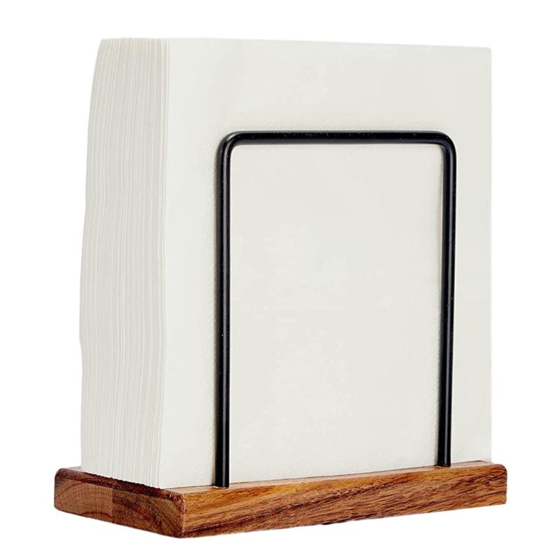 Durable Wooden Iron Tissue Rack Functional Tissue Storage Holder Elegant Tissue Case Desktop Ornament for Coffee Shop