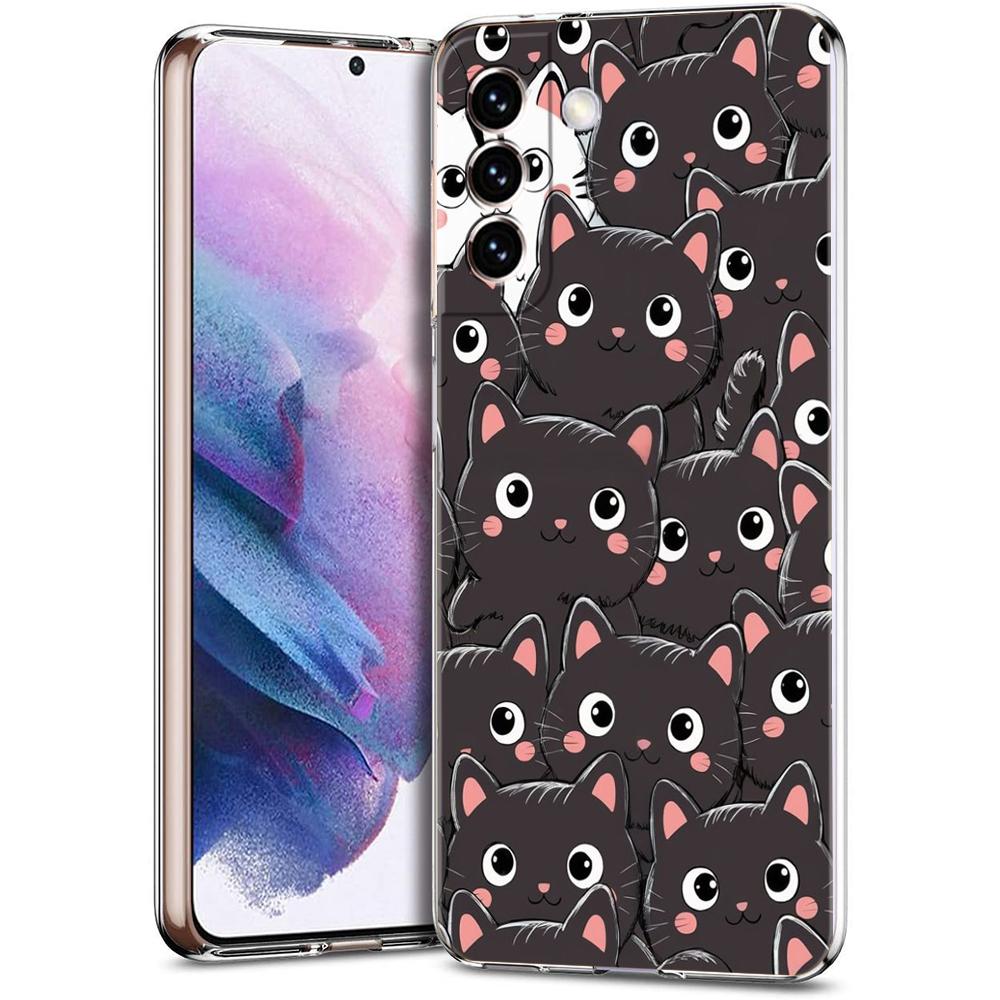 Transparent Phone Case Cover for Samsung Galaxy S25 S24 S23 S22 S20 S21 FE Ultra S24 S23 S10 S10E Plus Cute Cartoon Cat Pattern