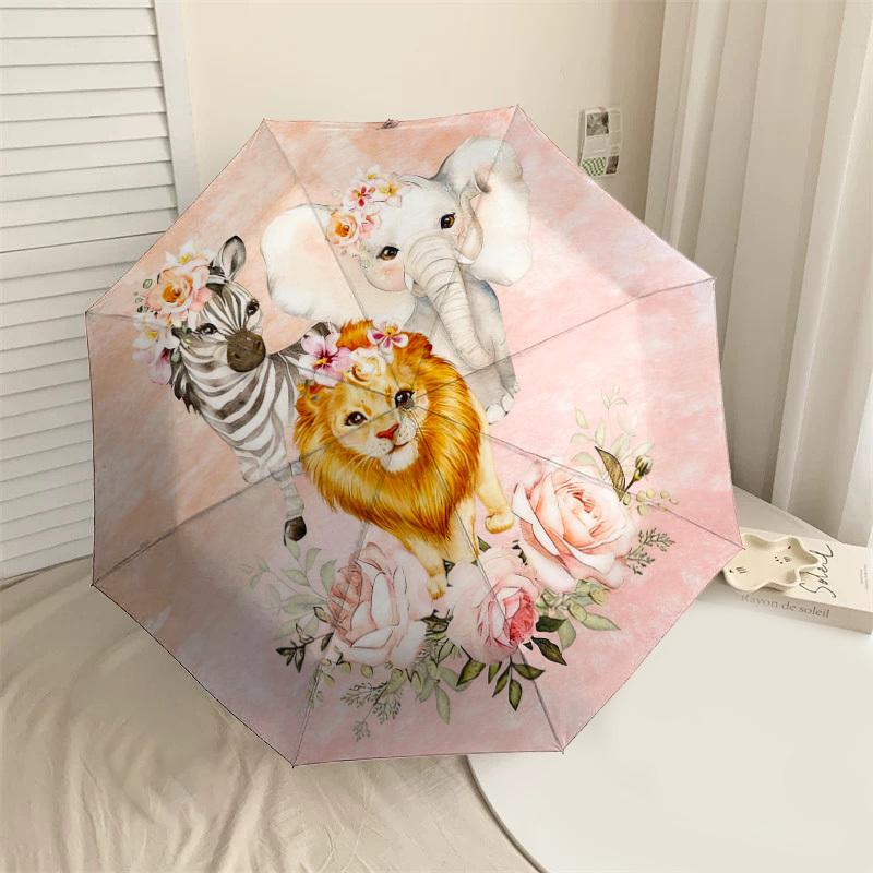 1pc Zebra Elephant Automatic Folding Umbrella, Heavy Duty 8 Rib Iron Frame,  Suitable for Travel, Daily Use, Birthday, Decor Gift m0104043