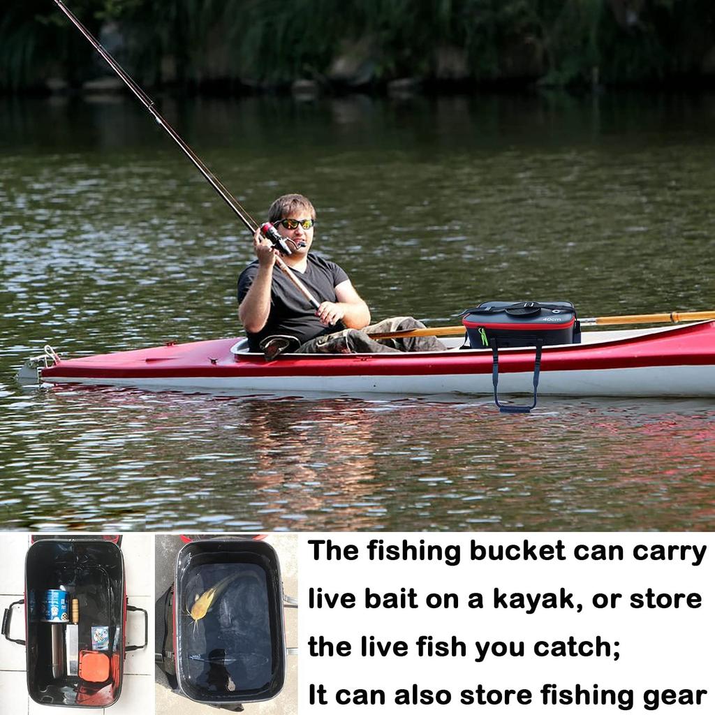 Fishing Bucket, Foldable Fish Bucket,Live Fish Container Multi-Functional Live Fish Bait Bucket,Outdoor Camping EVA Fishing Bag