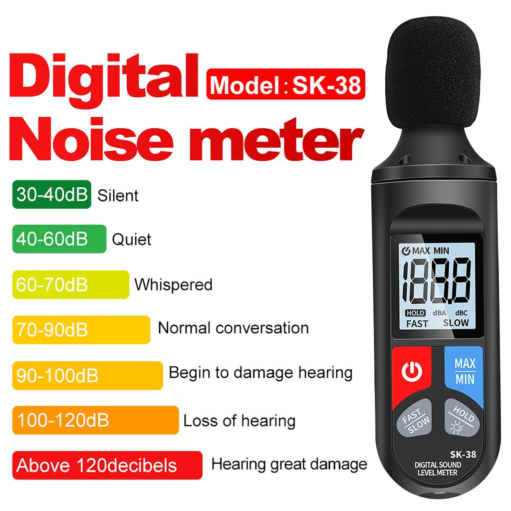 WDigital Sound Level Meter Noise Meter with Backlit Display Noise Decibel Reader 30DB 130DB Range Data Hold Function