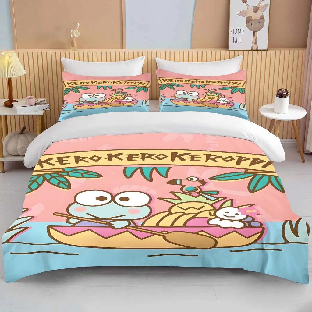 10 Sizes Sanrio Keroppi Printed Bedding Set Cartoon Anime Duvet Cover Comforter Pillowcase Boys Girls Children Adults King Gift