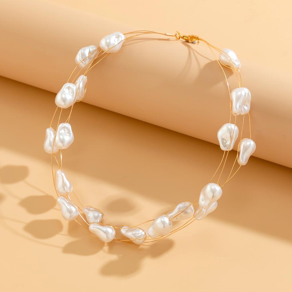 Niche Vintage Beaded Collarbone Chain Baroque Faux Pearl Necklace For Women